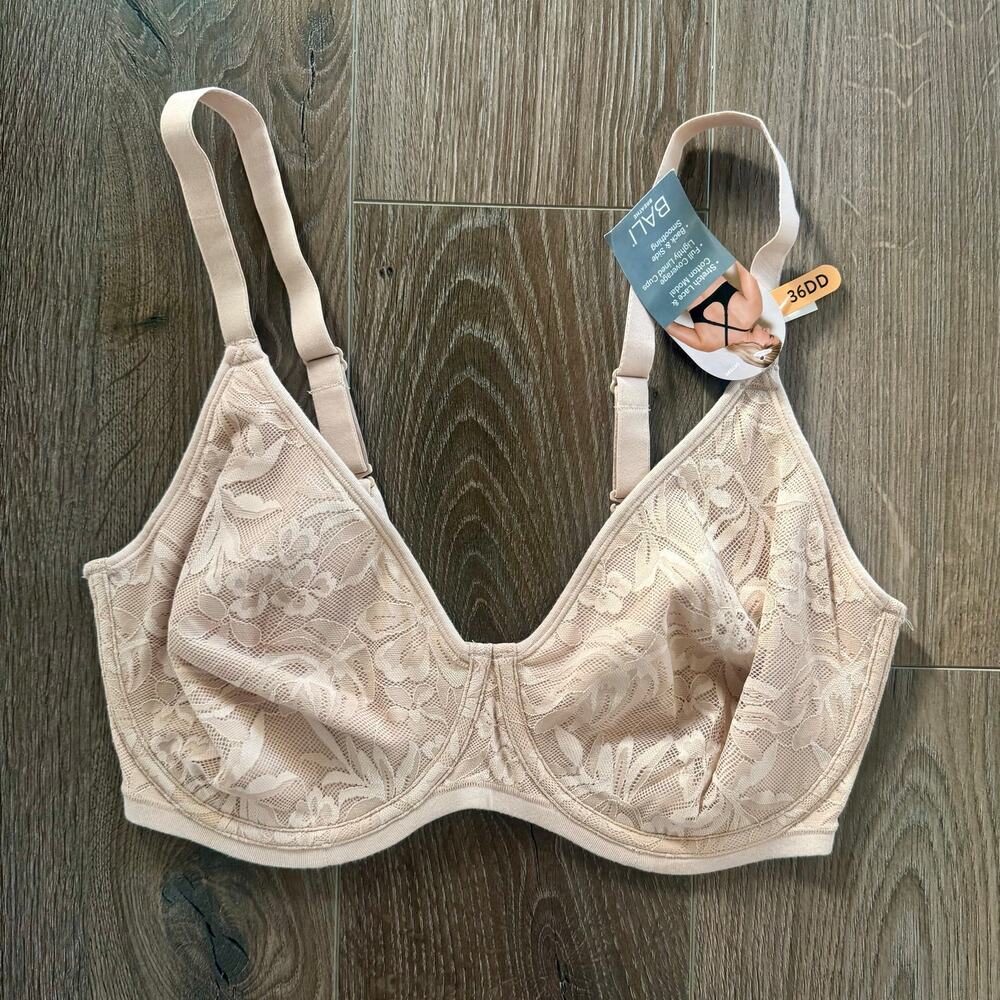 Bali Breathe Underwire Bra Floral Lace Light Padding Almond Light Beige 36DD